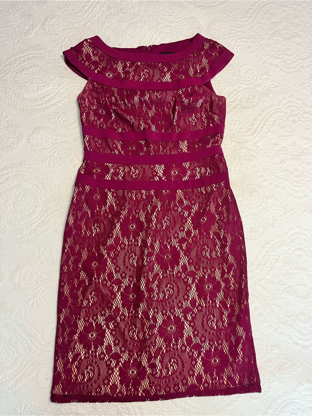 Adrianna Papell Sleeveless Lace Sheath Dress in Berry Plum